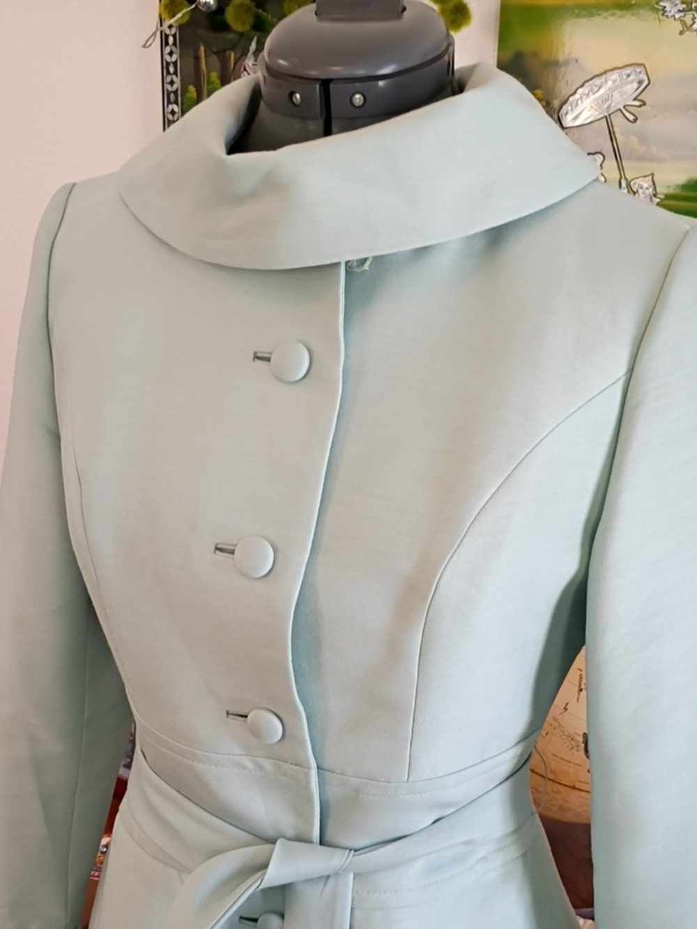 Lilli Ann Vintage 1960s Light Teal Wool Dress And Coat Set Size Extra Small - Picture 2 of 12